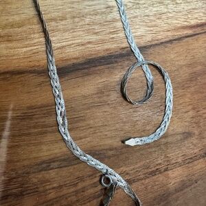 Italian Sterling Silver Herringbone Chain Necklace.  Classic vintage 1990s